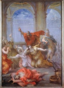 Classic romantic painting, The Assassination of Caligula, by Lazzaro Baldi